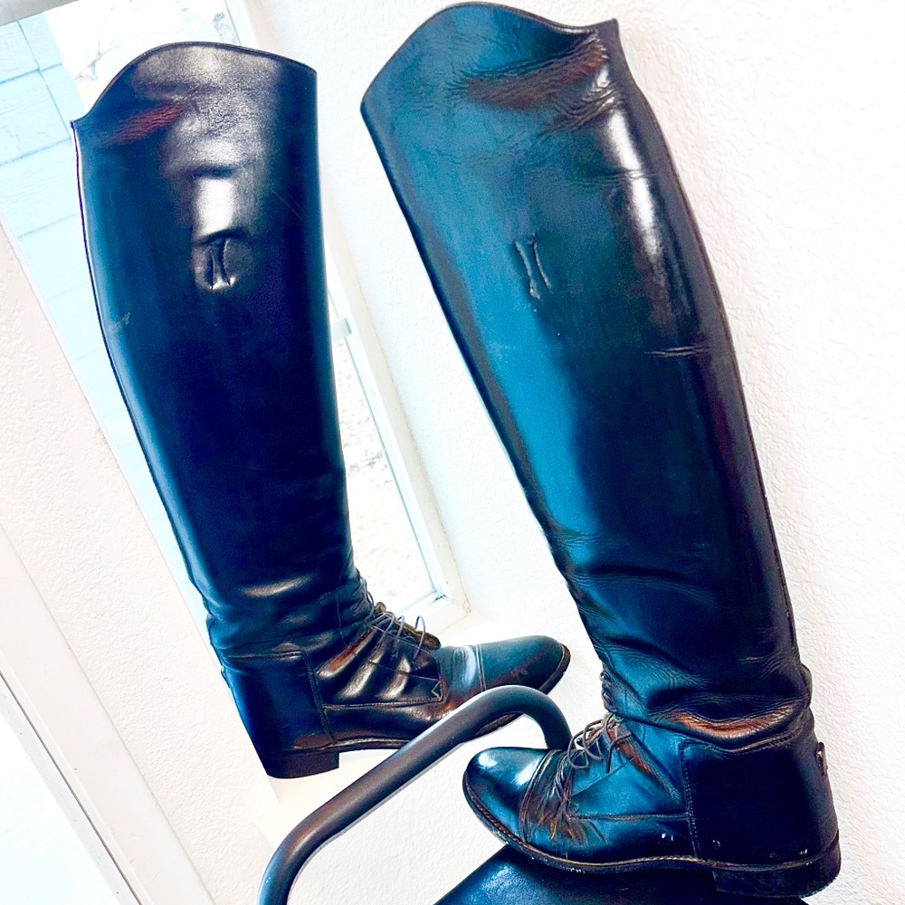 Black Over the Knee Leather Custom English Riding Boots sz 9 / 40 Good Condition